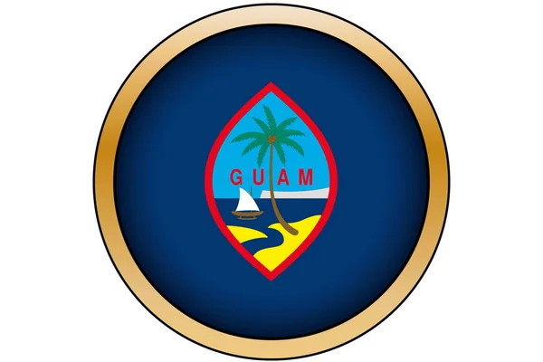 괌의 국기와 3D 골드 라운드 버튼 — 스톡 벡터
