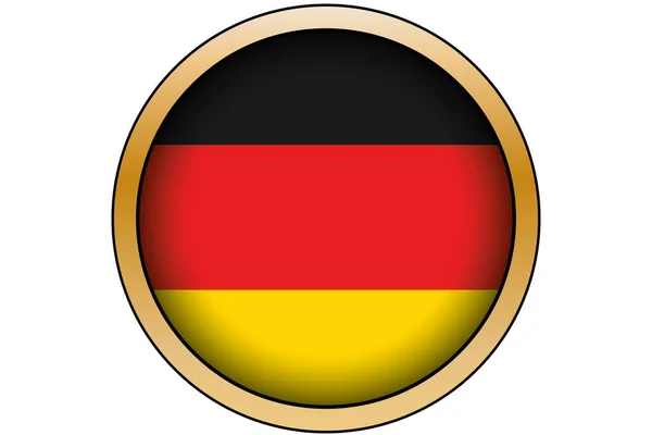 Botón redondo de oro 3D con la bandera de Alemania — Vector de stock
