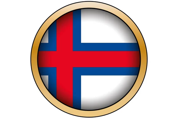 3D χρυσό στρογγυλό κουμπί με τη σημαία των Νήσων Φερόε — Διανυσματικό Αρχείο