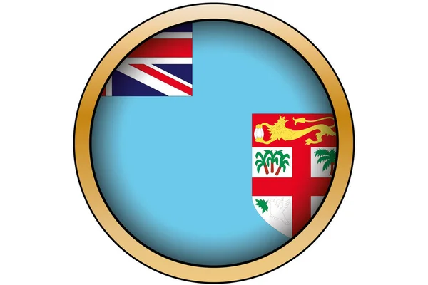 Bouton rond en or 3D avec le drapeau des Fidji — Image vectorielle