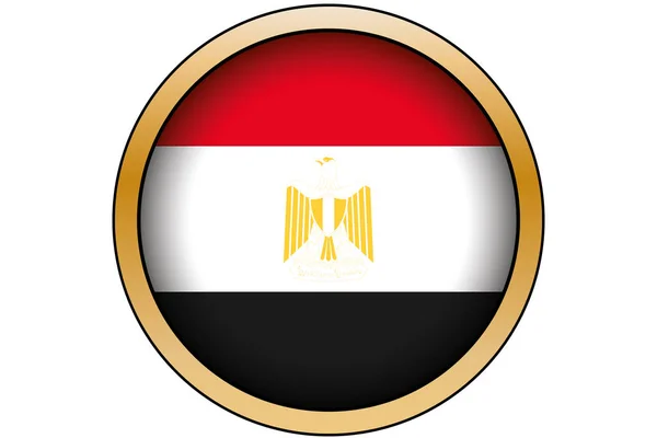 Pulsante rotondo in oro 3D con la bandiera dell'Egitto — Vettoriale Stock