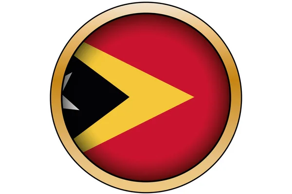 Botón redondo de oro 3D con la bandera de Timor Oriental — Vector de stock
