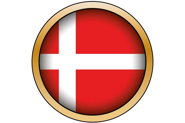 Bouton rond en or 3D avec le drapeau du Danemark — Image vectorielle