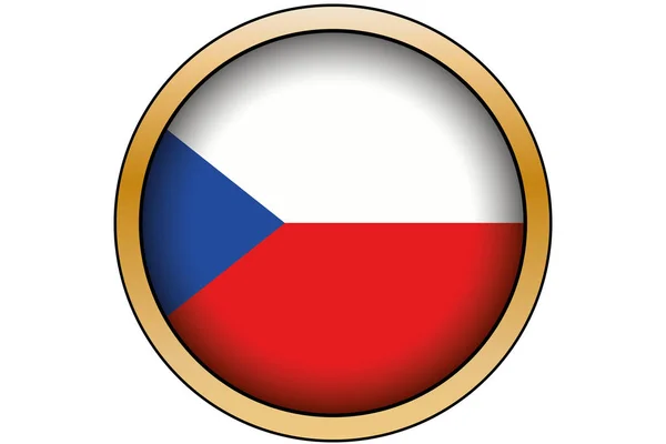 3D zlatý kulatý knoflík s vlajkou České republiky — Stockový vektor