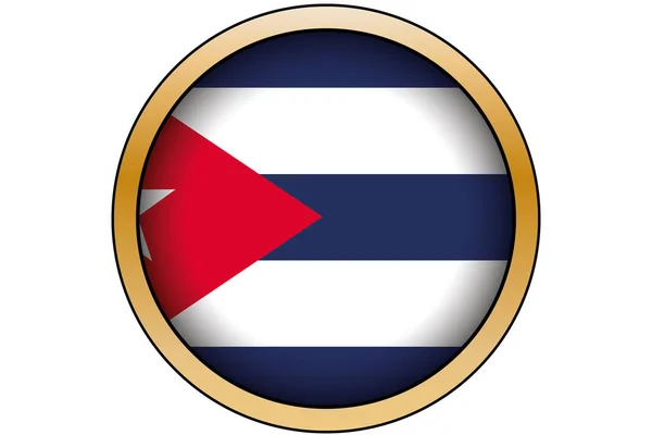 3D золота кругла кнопка з прапором Куби — стоковий вектор