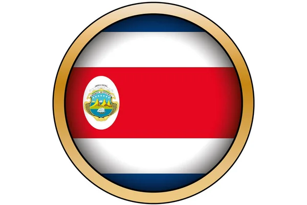 Botón redondo de oro en 3D con la bandera de Costa Rica — Vector de stock