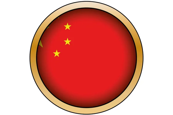 Botón redondo de oro 3D con la bandera de China — Archivo Imágenes Vectoriales