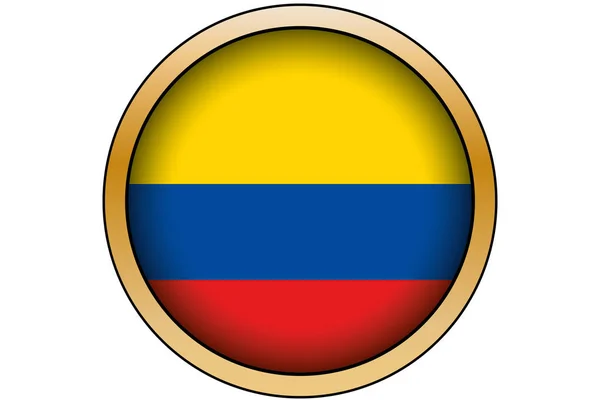 3D Gold Round Button with the Flag of Colombia — Stock Vector