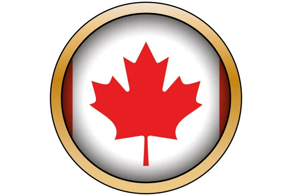 Трехмерная золотая круглая кнопка с флагом Канады — стоковый вектор