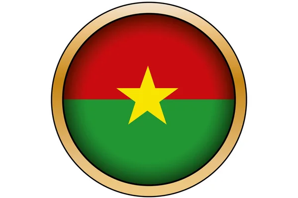 Botón redondo de oro 3D con la bandera de Burkina Faso — Archivo Imágenes Vectoriales