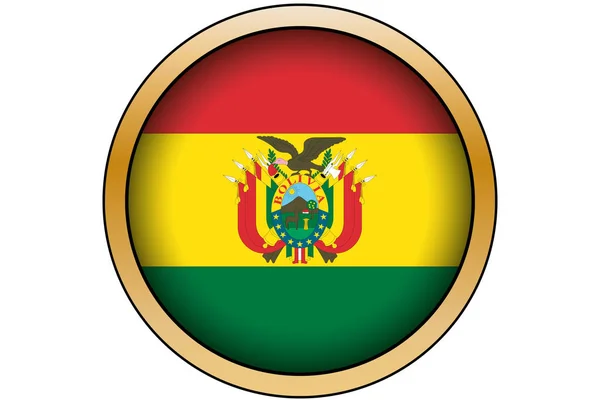 Botón redondo de oro en 3D con la bandera de Bolivia — Archivo Imágenes Vectoriales