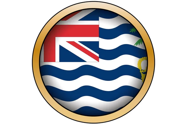 Bouton rond en or 3D avec le drapeau de l'océan Indien britannique Terri — Image vectorielle