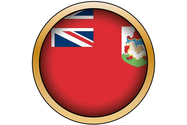 Botón redondo de oro 3D con la bandera de las Bermudas — Archivo Imágenes Vectoriales