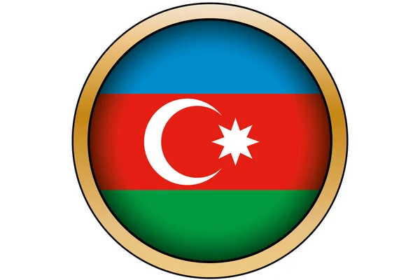 Bouton rond en or 3D avec le drapeau de l'Azerbaïdjan — Image vectorielle