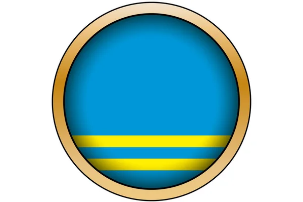 Botão redondo de ouro 3D com a bandeira de Aruba — Vetor de Stock
