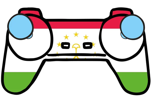 タジキスタンの旗を持つレトロなゲームコントローラ — ストックベクタ