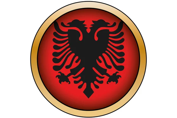 Botón redondo de oro 3D con la bandera de Albania — Vector de stock