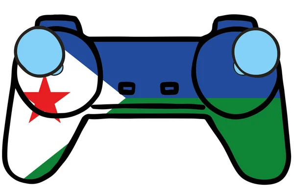 ジブチの旗を持つレトロなゲームコントローラ — ストックベクタ