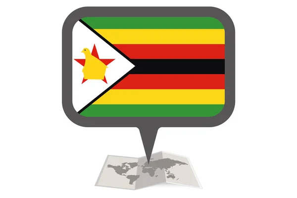 Mapa ilustrado e ponteiro com a bandeira do país do Zimbabué — Vetor de Stock