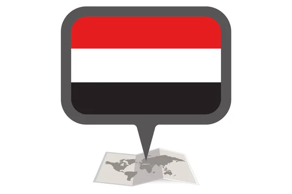 Carte illustrée et pointeur avec le drapeau du Yémen — Image vectorielle