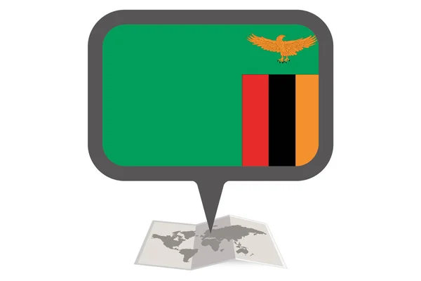 Illustreret kort og peg med landet flag Zambia – Stock-vektor