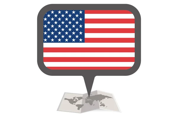 Mapa Ilustrado y Puntero con la Bandera del País de Estados Unidos — Vector de stock