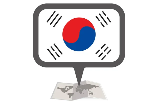 Mapa ilustrado e ponteiro com a bandeira do país de South Kore —  Vetores de Stock