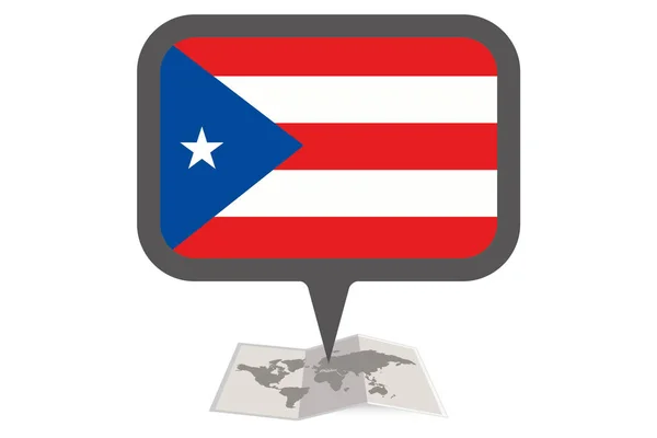 Geïllustreerde kaart en pointer met de land vlag van Puerto Ric — Stockvector