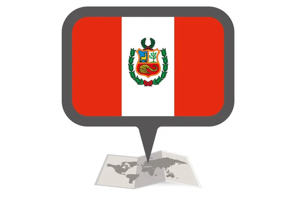 Carte illustrée et pointeur avec le drapeau du Pérou — Image vectorielle