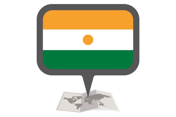 Geïllustreerde kaart en pointer met de land vlag van Niger — Stockvector