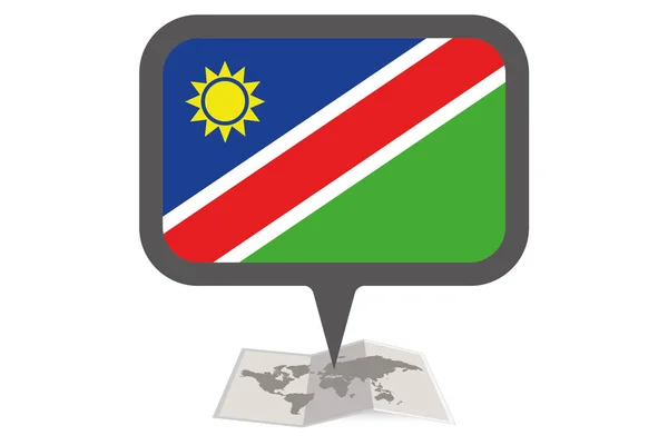 Carte illustrée et pointeur avec le drapeau du pays de Namibie — Image vectorielle