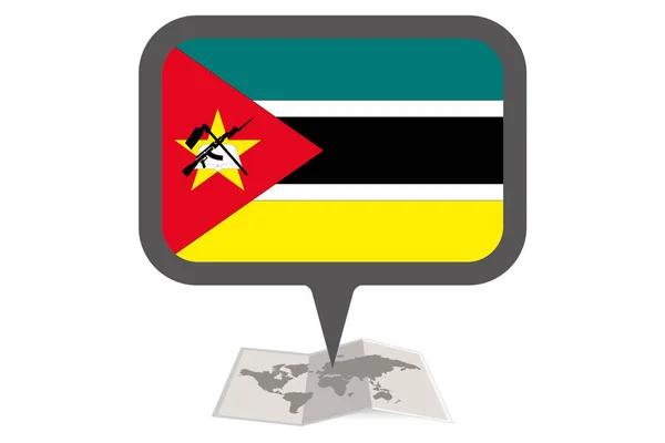 Mapa ilustrado e ponteiro com a bandeira do país de Moçambique — Vetor de Stock