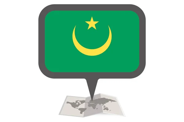 Mapa Ilustrado y Puntero con la Bandera de Mauritania — Vector de stock