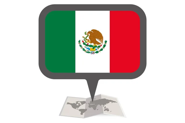 Mapa ilustrado e ponteiro com a bandeira do país do México — Vetor de Stock