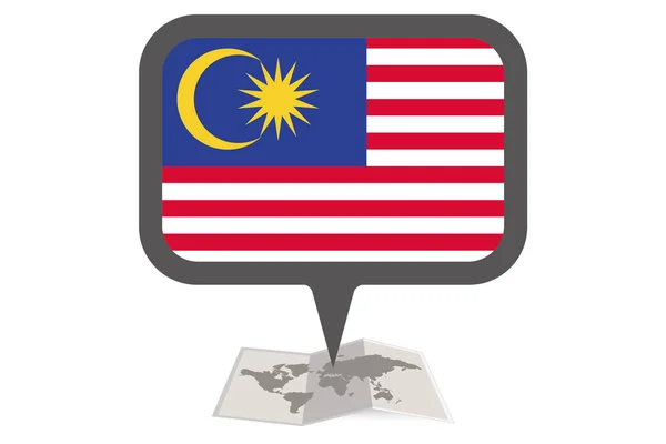 Иллюстрированная карта и указатель на флаг Малайзии — стоковый вектор