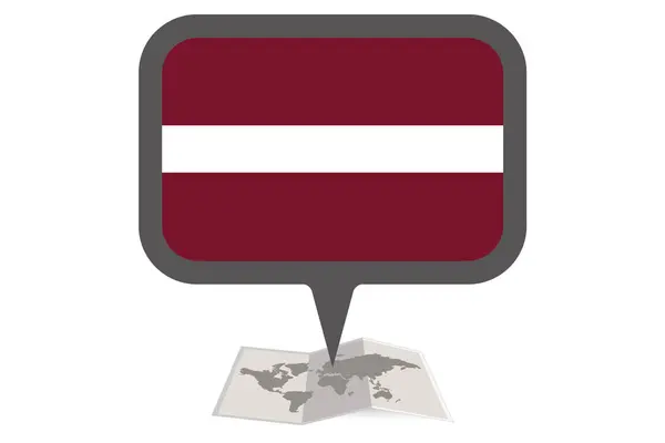 Mapa ilustrado e ponteiro com a bandeira do país da Letónia — Vetor de Stock