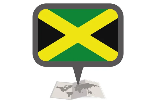 Mappa Illustrata e Indicatore con la Bandiera del Paese della Giamaica — Vettoriale Stock