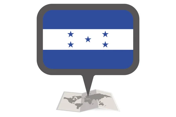 Mapa ilustrado e ponteiro com a bandeira do país de Honduras — Vetor de Stock