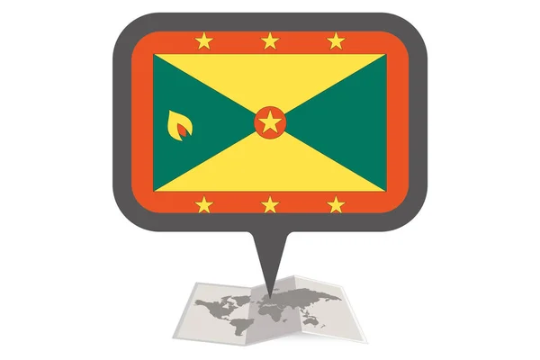 Geïllustreerde kaart en pointer met het land vlag van Grenada — Stockvector