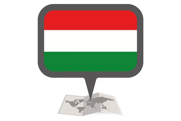 Illusztrált Térkép és Mutatómutató Magyarország Országzászlójával — Stock Vector
