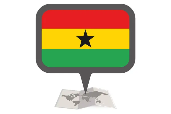 Ilustrowana Mapa i wskaźnik z flagą kraju Ghany — Wektor stockowy