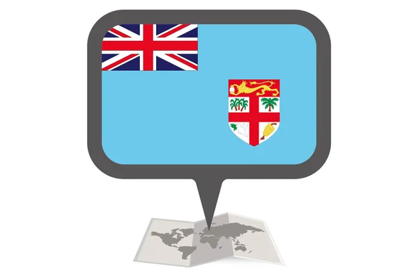 Mapa ilustrado e ponteiro com a bandeira do país de Fiji — Vetor de Stock