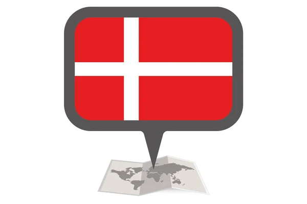 Geïllustreerde kaart en pointer met de land vlag van Denemarken — Stockvector