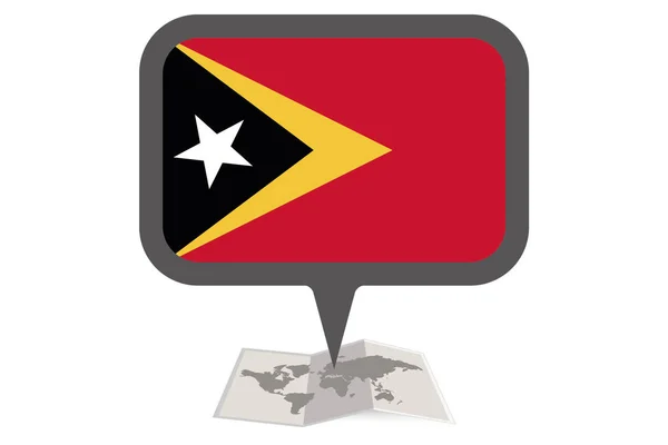 Mappa illustrata e puntatore con la bandiera del paese di Timor Est — Vettoriale Stock