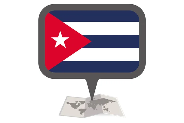 Mapa Ilustrado y Puntero con la Bandera de Cuba — Archivo Imágenes Vectoriales