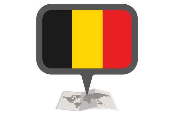 Carte illustrée et pointeur avec le drapeau de la Belgique — Image vectorielle