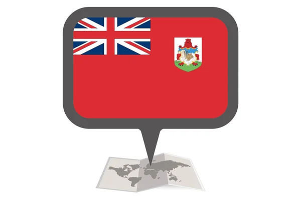 Mapa Ilustrado y Puntero con la Bandera del País de Bermudas — Vector de stock