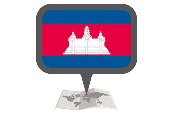 Kamboçya Ülke Bayrağı ile Resimli Harita ve Pointer — Stok Vektör