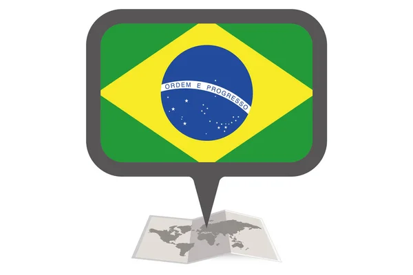 Carte illustrée et pointeur avec le drapeau du Brésil — Image vectorielle