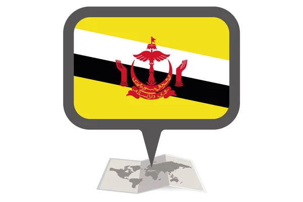 Brunei Ülke Bayrağı ile Resimli Harita ve Pointer — Stok Vektör